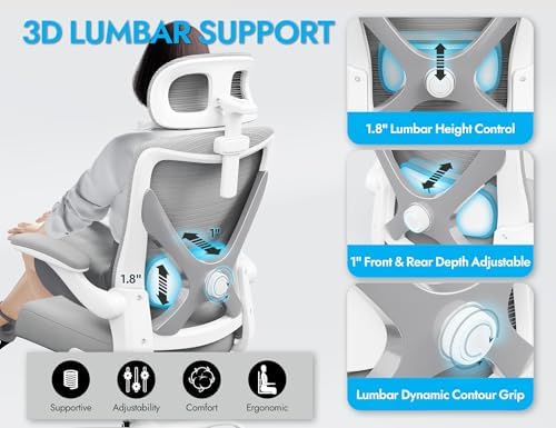 Ergonomic Office Chair   X Shaped Computer Desk Chair Comfy  Gaming Chair  Office Chair with Lumbar Support  Mesh Office Chairs with Headrests  Desk Chair for Long Hours  Black Silver 