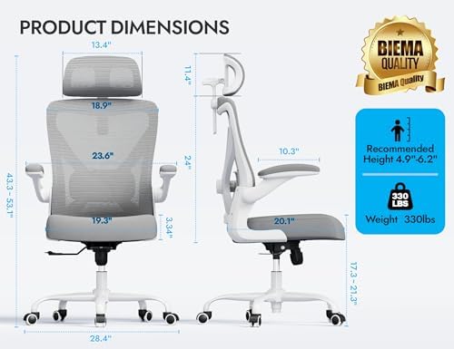 Ergonomic Office Chair   X Shaped Computer Desk Chair Comfy  Gaming Chair  Office Chair with Lumbar Support  Mesh Office Chairs with Headrests  Desk Chair for Long Hours  Black Silver 