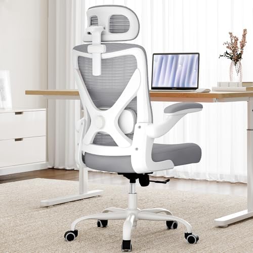 Ergonomic Office Chair   X Shaped Computer Desk Chair Comfy  Gaming Chair  Office Chair with Lumbar Support  Mesh Office Chairs with Headrests  Desk Chair for Long Hours  Black Silver 