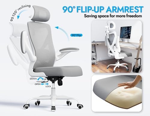 Ergonomic Office Chair   X Shaped Computer Desk Chair Comfy  Gaming Chair  Office Chair with Lumbar Support  Mesh Office Chairs with Headrests  Desk Chair for Long Hours  Black Silver 