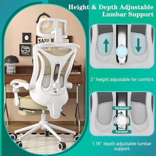 Ergonomic Office Chair with Footrest   Adjustable Lumbar Support & Headrest  90 160  Reclining Mesh Back Computer Chair   Home Office/Gaming  350lbs Capacity  SGS Certified 