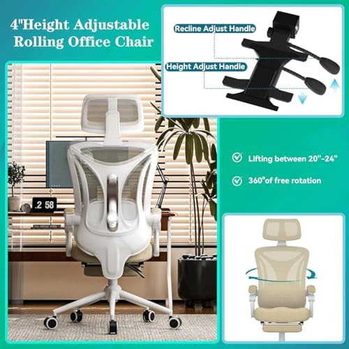 Ergonomic Office Chair with Footrest   Adjustable Lumbar Support & Headrest  90 160  Reclining Mesh Back Computer Chair   Home Office/Gaming  350lbs Capacity  SGS Certified 