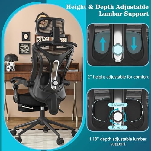 Ergonomic Office Chair with Footrest   Adjustable Lumbar Support & Headrest  90 160  Reclining Mesh Back Computer Chair   Home Office/Gaming  350lbs Capacity  SGS Certified 