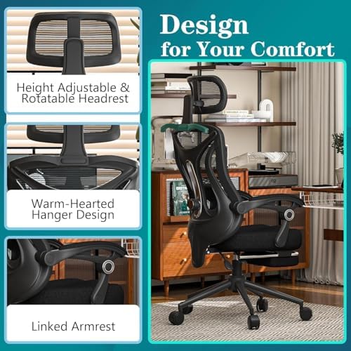 Ergonomic Office Chair with Footrest   Adjustable Lumbar Support & Headrest  90 160  Reclining Mesh Back Computer Chair   Home Office/Gaming  350lbs Capacity  SGS Certified 