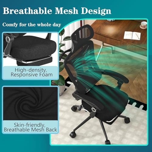 Ergonomic Office Chair with Footrest   Adjustable Lumbar Support & Headrest  90 160  Reclining Mesh Back Computer Chair   Home Office/Gaming  350lbs Capacity  SGS Certified 