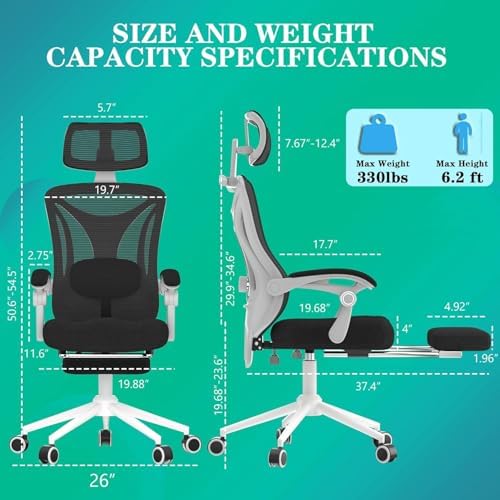 Ergonomic Office Chair with Footrest   Adjustable Lumbar Support & Headrest  90 160  Reclining Mesh Back Computer Chair   Home Office/Gaming  350lbs Capacity  SGS Certified 