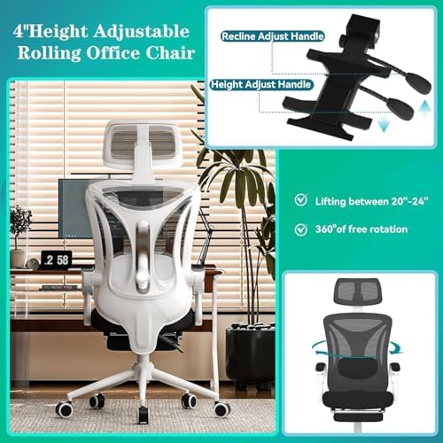 Ergonomic Office Chair with Footrest   Adjustable Lumbar Support & Headrest  90 160  Reclining Mesh Back Computer Chair   Home Office/Gaming  350lbs Capacity  SGS Certified 