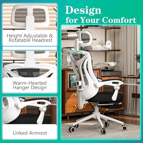 Ergonomic Office Chair with Footrest   Adjustable Lumbar Support & Headrest  90 160  Reclining Mesh Back Computer Chair   Home Office/Gaming  350lbs Capacity  SGS Certified 