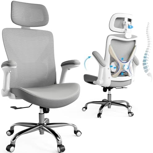 Ergonomic Office Chair Computer X Shaped Chair Mesh PU Leather with Adjustable Lumbar Support Executive Desk Chair High Back with Headrest Flip Up Arms for Long Hours  Black