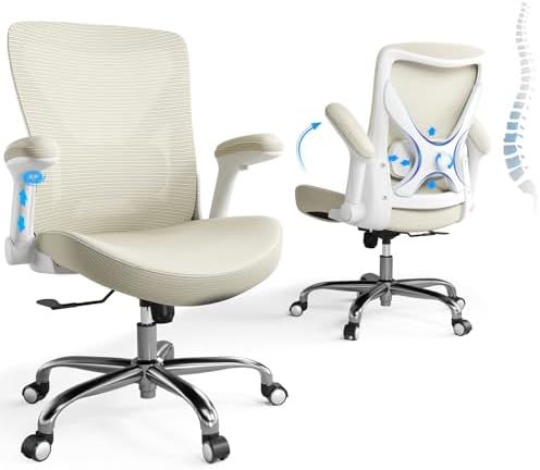 Ergonomic Office Chair Computer X Shaped Chair Mesh PU Leather with Adjustable Lumbar Support Executive Desk Chair High Back with Headrest Flip Up Arms for Long Hours  Black