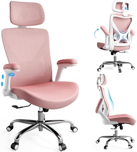 Ergonomic Office Chair Computer X Shaped Chair Mesh PU Leather with Adjustable Lumbar Support Executive Desk Chair High Back with Headrest Flip Up Arms for Long Hours  Black