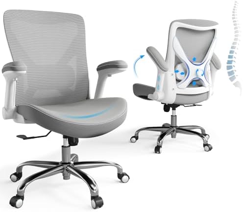 Ergonomic Office Chair Computer X Shaped Chair Mesh PU Leather with Adjustable Lumbar Support Executive Desk Chair High Back with Headrest Flip Up Arms for Long Hours  Black