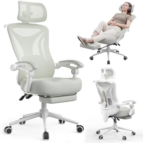 Ergonomic Office Chair with Footrest   Adjustable Lumbar Support & Headrest  90 160  Reclining Mesh Back Computer Chair   Home Office/Gaming  350lbs Capacity