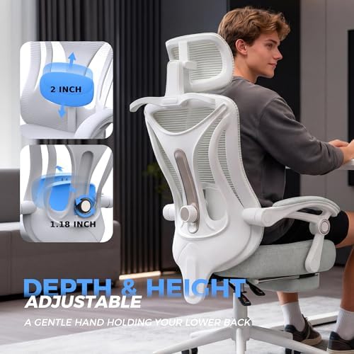 Ergonomic Office Chair with Footrest   Adjustable Lumbar Support & Headrest  90 160  Reclining Mesh Back Computer Chair   Home Office/Gaming  350lbs Capacity