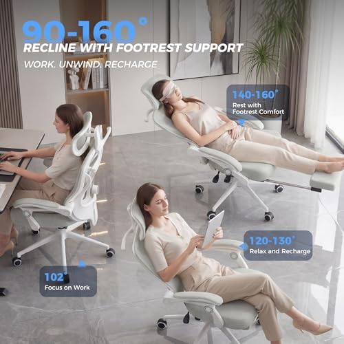 Ergonomic Office Chair with Footrest   Adjustable Lumbar Support & Headrest  90 160  Reclining Mesh Back Computer Chair   Home Office/Gaming  350lbs Capacity
