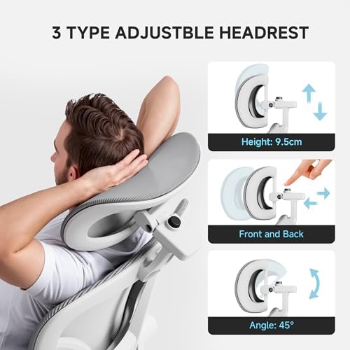 Ergonomic Office Chair  330LBS Desk Chair with 3 Level Lumbar Support & Headrest  Breathable Mesh Backrest  Flip Up Armrests for Home Office and Gaming  White