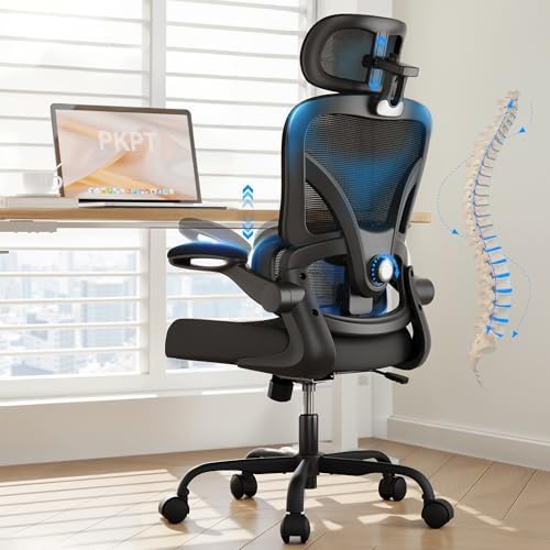 Ergonomic Office Chair  330LBS Desk Chair with 3 Level Lumbar Support & Headrest  Breathable Mesh Backrest  Flip Up Armrests for Home Office and Gaming  White