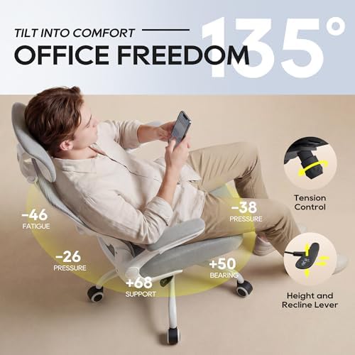 Ergonomic Office Chair  High Back Mesh Desk Chair with Adjustable Lumbar Support & Headrest  Flip up Armrest  Computer Task Chairs for Home and Executive Office  W Grey 