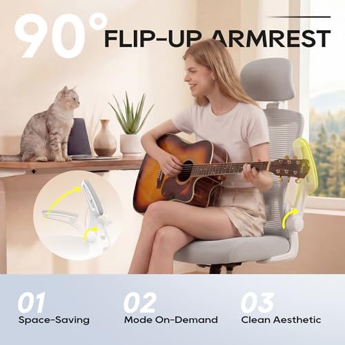 Ergonomic Office Chair  High Back Mesh Desk Chair with Adjustable Lumbar Support & Headrest  Flip up Armrest  Computer Task Chairs for Home and Executive Office  W Grey 