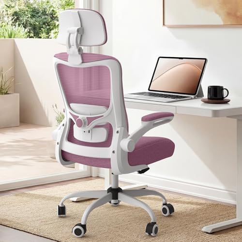 Ergonomic Office Chair  High Back Mesh Desk Chair with Adjustable Lumbar Support & Headrest  Flip up Armrest  Computer Task Chairs for Home and Executive Office  W Grey 
