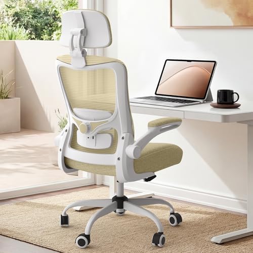 Ergonomic Office Chair  High Back Mesh Desk Chair with Adjustable Lumbar Support & Headrest  Flip up Armrest  Computer Task Chairs for Home and Executive Office  W Grey 