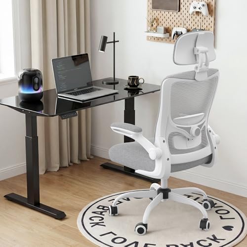 Ergonomic Office Chair  High Back Mesh Desk Chair with Adjustable Lumbar Support & Headrest  Flip up Armrest  Computer Task Chairs for Home and Executive Office  W Grey 