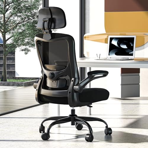 Ergonomic Office Chair  High Back Mesh Desk Chair with Adjustable Lumbar Support & Headrest  Flip up Armrest  Computer Task Chairs for Home and Executive Office  W Grey 
