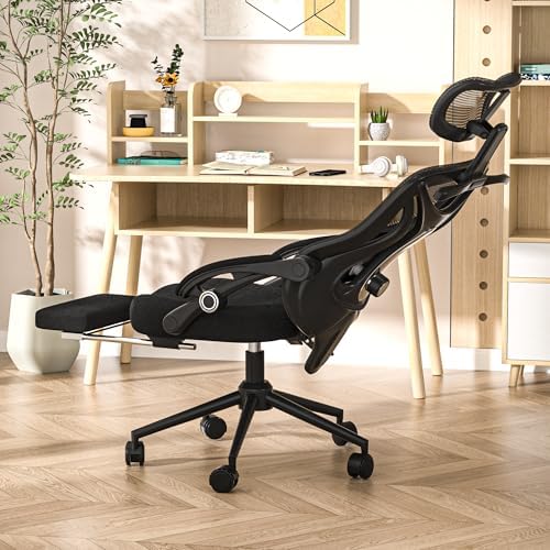 Ergonomic Office Chair with Footrest   Adjustable Lumbar Support & Headrest  90 160  Reclining Mesh Back Computer Chair   Home Office/Gaming  350lbs Capacity