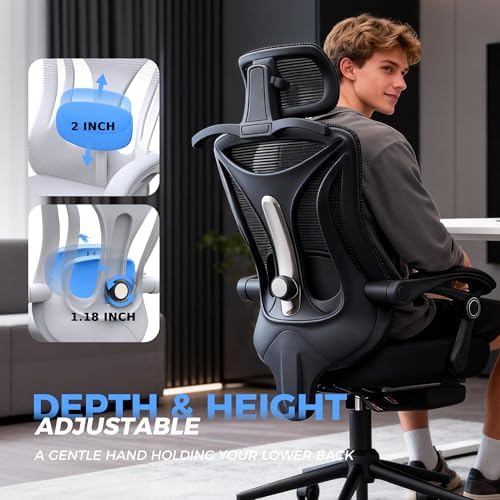 Ergonomic Office Chair with Footrest   Adjustable Lumbar Support & Headrest  90 160  Reclining Mesh Back Computer Chair   Home Office/Gaming  350lbs Capacity
