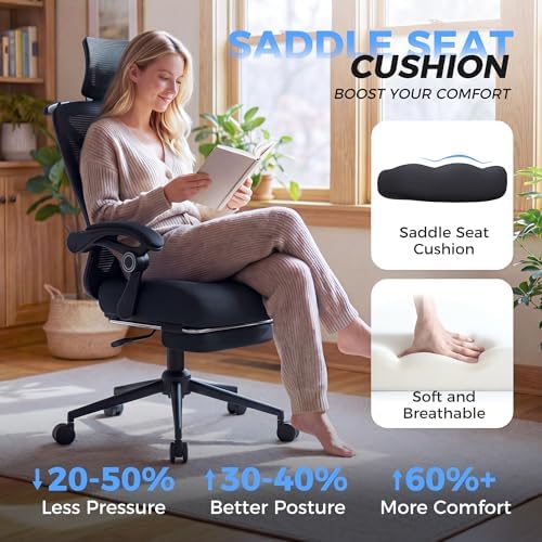 Ergonomic Office Chair with Footrest   Adjustable Lumbar Support & Headrest  90 160  Reclining Mesh Back Computer Chair   Home Office/Gaming  350lbs Capacity