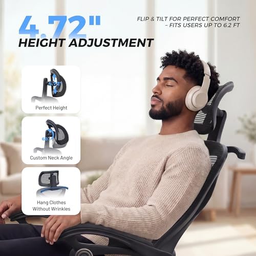 Ergonomic Office Chair with Footrest   Adjustable Lumbar Support & Headrest  90 160  Reclining Mesh Back Computer Chair   Home Office/Gaming  350lbs Capacity