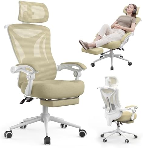 Ergonomic Office Chair with Footrest   Adjustable Lumbar Support & Headrest  90 160  Reclining Mesh Back Computer Chair   Home Office/Gaming  350lbs Capacity