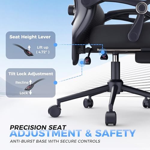 Ergonomic Office Chair with Footrest   Adjustable Lumbar Support & Headrest  90 160  Reclining Mesh Back Computer Chair   Home Office/Gaming  350lbs Capacity
