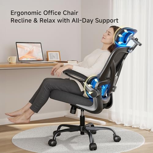 Ergonomic Office Chair  330LBS Desk Chair with 3 Level Lumbar Support & Headrest  Breathable Mesh Backrest  Flip Up Armrests for Home Office and Gaming  Black