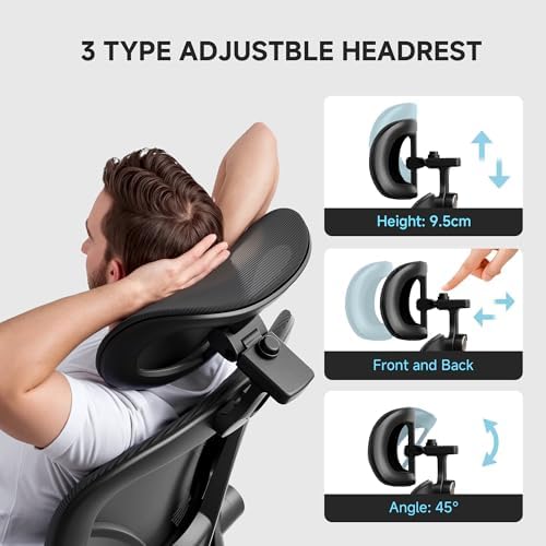 Ergonomic Office Chair  330LBS Desk Chair with 3 Level Lumbar Support & Headrest  Breathable Mesh Backrest  Flip Up Armrests for Home Office and Gaming  Black