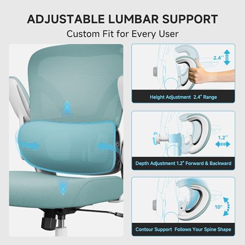 Ergonomic Office Chair  330LBS Desk Chair with 3 Level Lumbar Support & Headrest  Breathable Mesh Backrest  Flip Up Armrests for Home Office and Gaming  Blue