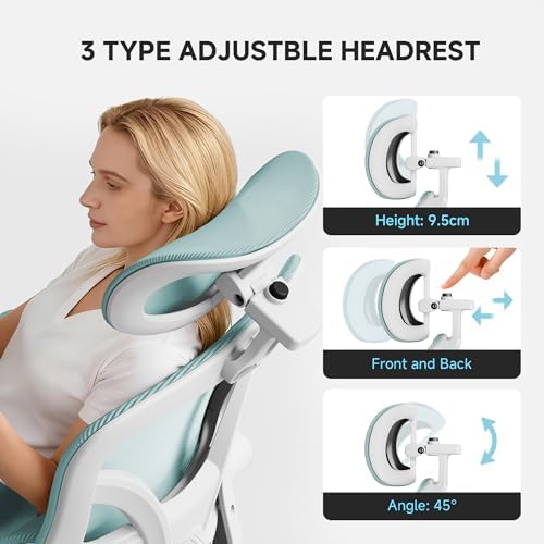 Ergonomic Office Chair  330LBS Desk Chair with 3 Level Lumbar Support & Headrest  Breathable Mesh Backrest  Flip Up Armrests for Home Office and Gaming  Blue