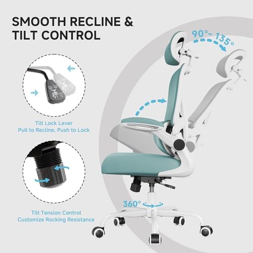 Ergonomic Office Chair  330LBS Desk Chair with 3 Level Lumbar Support & Headrest  Breathable Mesh Backrest  Flip Up Armrests for Home Office and Gaming  Blue