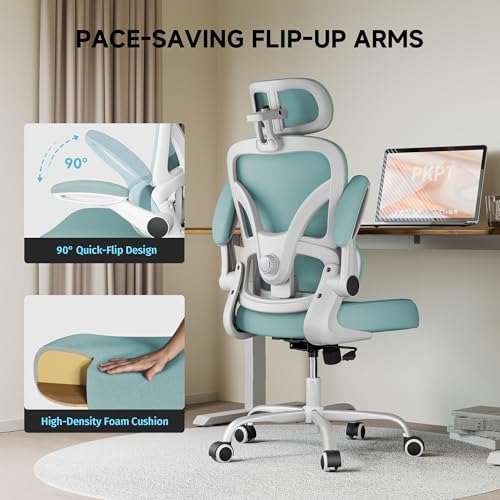 Ergonomic Office Chair  330LBS Desk Chair with 3 Level Lumbar Support & Headrest  Breathable Mesh Backrest  Flip Up Armrests for Home Office and Gaming  Blue