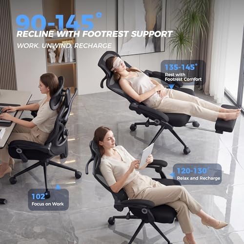 Ergonomic Office Chair   Adjustable Lumbar & Headrest  90 160  Reclining with Footrest  Breathable Mesh Back   Home Office/Gaming Computer Chair