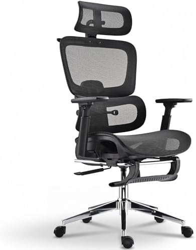 Ergonomic Office Chair  Home Mesh Desk Computer Chair  Comfortable Gaming Chair with Footrest  Wheels  Adjustable 2D Headrest  Lumbar Support  High Back and 3D Armrest  Black