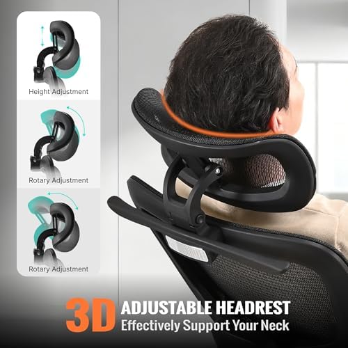 Ergonomic Office Chair  Home Mesh Desk Computer Chair  Comfortable Gaming Chair with Footrest  Wheels  Adjustable 2D Headrest  Lumbar Support  High Back and 3D Armrest  Black
