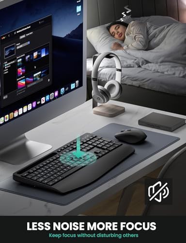 Ergonomic Wireless Keyboard and Mouse Combo LIZRROT 2 4GHz Silent Full Size Mouse and Keyboard Wrist Rest Phone Holder Compatible with Windows  PCs  Laptops