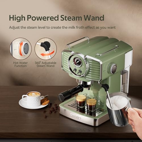 Espresso Machine 20 Bar Espresso Maker with Milk Frother Steam Wand  Professional Expresso Machine for Home Cappuccino & Latte Maker  Retro Coffee Maker with 61oz Water Tank  Matcha Green