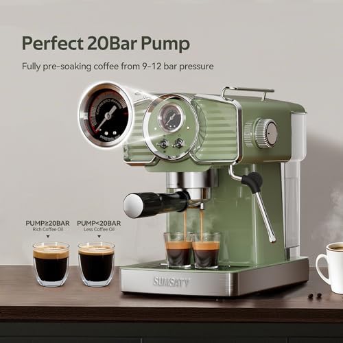 Espresso Machine 20 Bar Espresso Maker with Milk Frother Steam Wand  Professional Expresso Machine for Home Cappuccino & Latte Maker  Retro Coffee Maker with 61oz Water Tank  Matcha Green