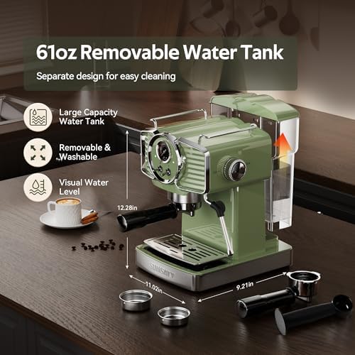Espresso Machine 20 Bar Espresso Maker with Milk Frother Steam Wand  Professional Expresso Machine for Home Cappuccino & Latte Maker  Retro Coffee Maker with 61oz Water Tank  Matcha Green