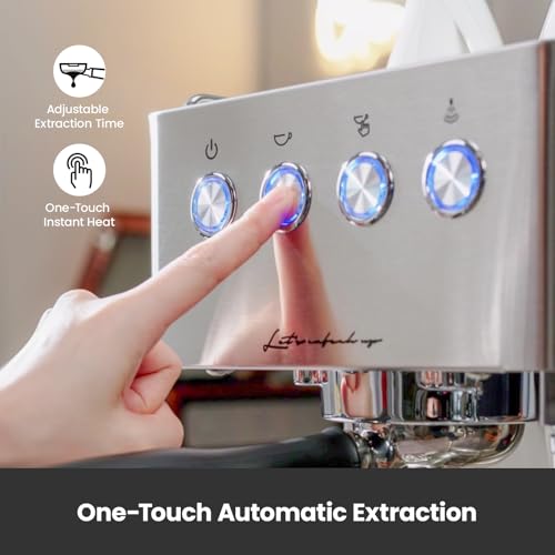 Espresso Machine  Espresso Maker with Milk Frother Steam Wand & 57OZ Water Tank for Latte Macchiato Cappuccino  Brushed Stainless Steel G3005E
