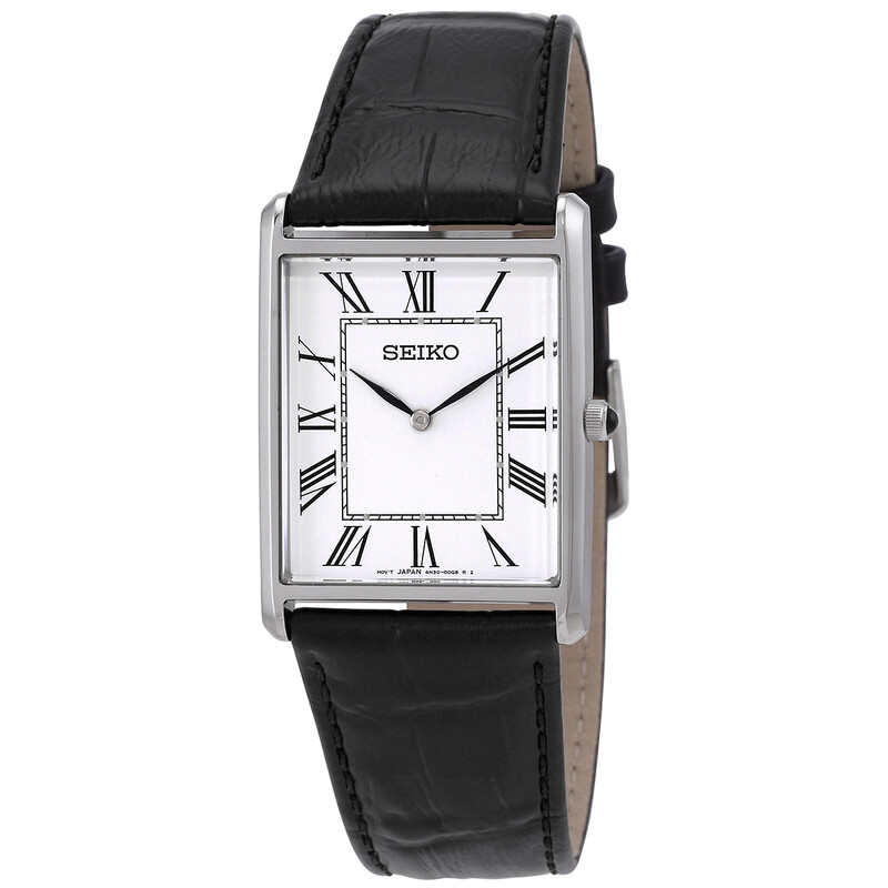 Essentials Quartz White Dial Black Leather Men s Watch