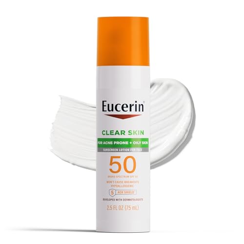 Eucerin Sun Clear Skin Face Sunscreen Lotion SPF 50 for Acne Prone and Oily Skin  Lightweight Sunscreen with Oil Absorbing Minerals  Wont Cause Breakouts  Hypoallergenic  2 5 Fl Oz Bottle