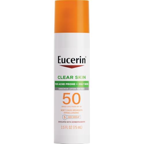 Eucerin Sun Clear Skin Face Sunscreen Lotion SPF 50 for Acne Prone and Oily Skin  Lightweight Sunscreen with Oil Absorbing Minerals  Wont Cause Breakouts  Hypoallergenic  2 5 Fl Oz Bottle